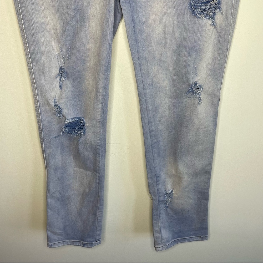 Free People Solid Blue Mountaineer Relaxed Fit Button Fly Distressed Denim Jeans - Picture 7 of 11